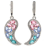 Moon Shape Pink Tourmaline Aquamarine Violet Tanzanite CZ Earrings