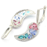 Moon Shape Pink Tourmaline Aquamarine Violet Tanzanite CZ Earrings