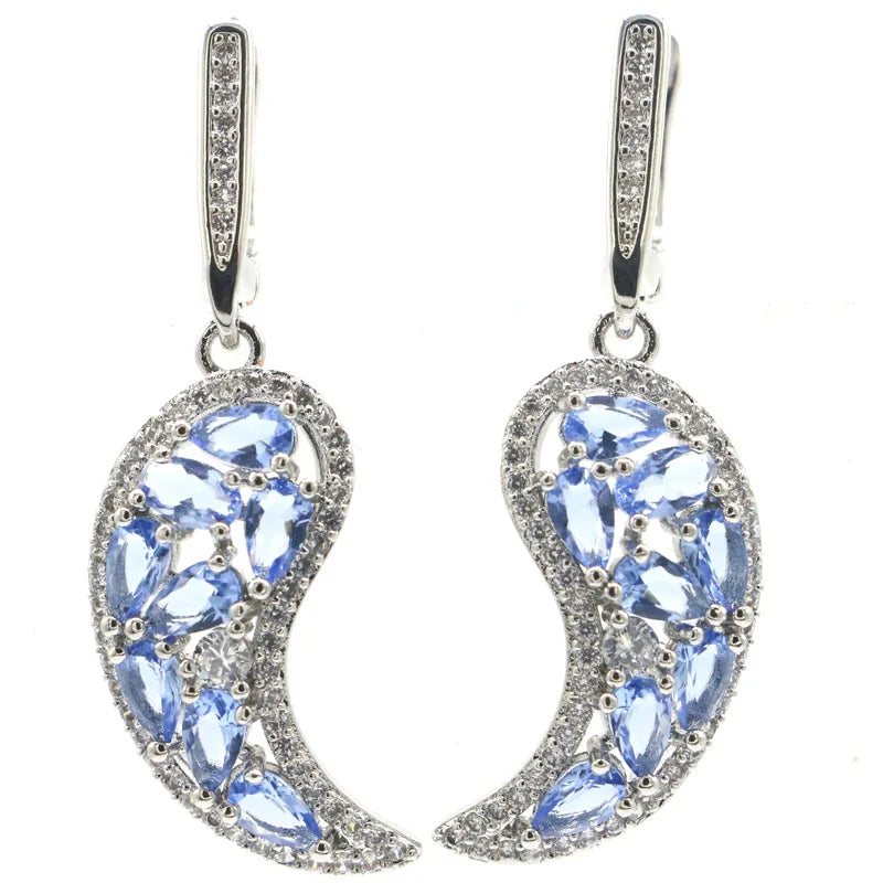 Moon Shape Pink Tourmaline Aquamarine Violet Tanzanite CZ Earrings