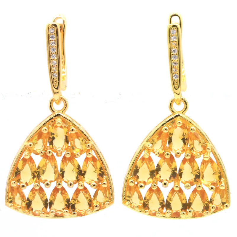Lovely Trangle 8g Citrine CZ 14K Silver Earrings
