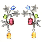 Rhodolite Garnet Citrine Tanzanite Kunzite CZ Silver Earrings