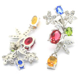 Rhodolite Garnet Citrine Tanzanite Kunzite CZ Silver Earrings