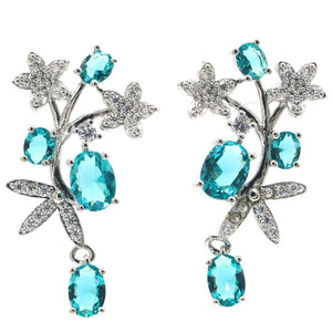Aquamarine CZ Women's 925 Silver Earrings