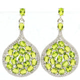 Big European Green Peridot CZ 925 Silver Earrings