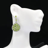 Big European Green Peridot CZ 925 Silver Earrings