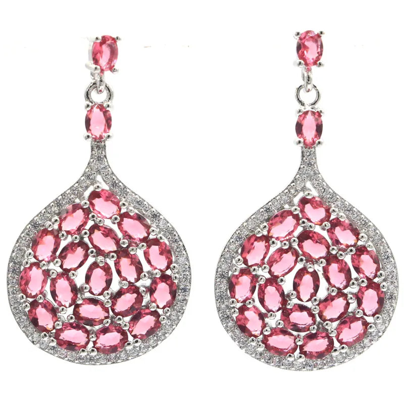 Pink Rhodolite Garnet CZ Silver Earrings for Women