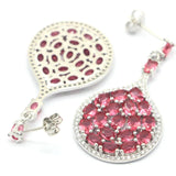 Pink Rhodolite Garnet CZ Silver Earrings for Women