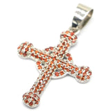 Classic Long Cross Orange Spessartine Garnet Silver Pendant