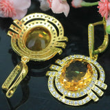 Golden Citrine CZ Women Dating Pendant Earrings