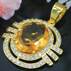Golden Citrine CZ Women Dating Pendant Earrings