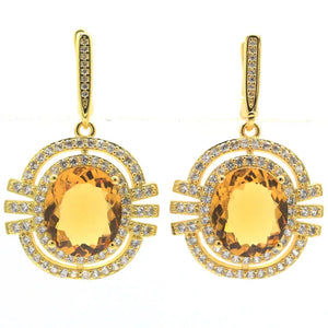 Golden Citrine CZ Women Dating Pendant Earrings