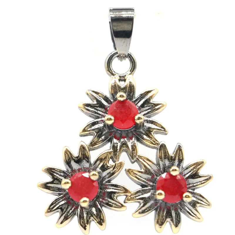Neo-Gothic Vintage Green Emerald Red Ruby Silver Pendant