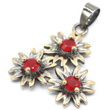 Neo-Gothic Vintage Green Emerald Red Ruby Silver Pendant