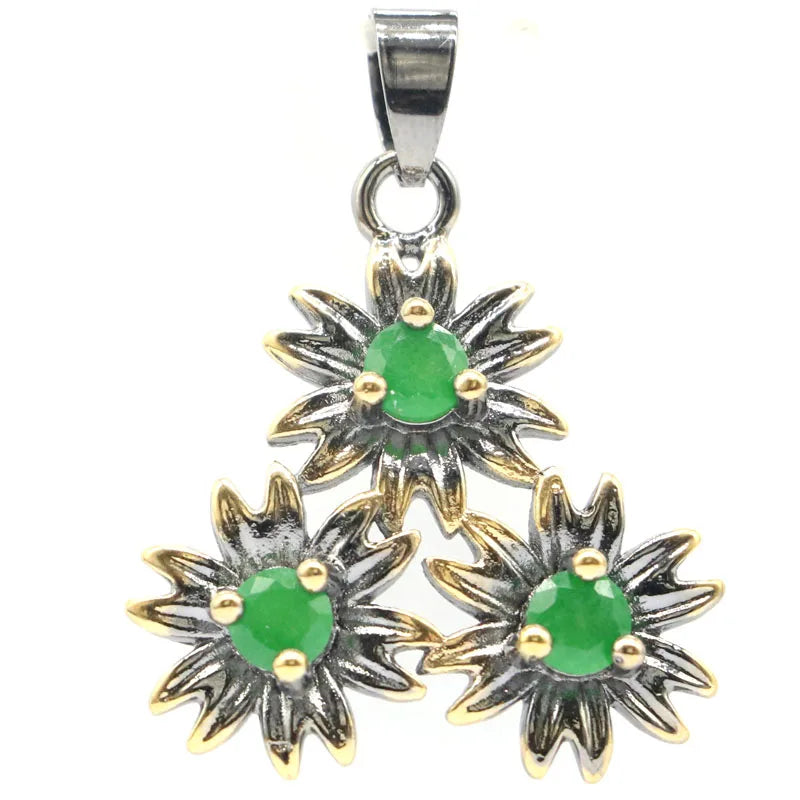 Neo-Gothic Vintage Green Emerald Red Ruby Silver Pendant