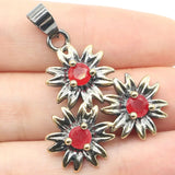 Neo-Gothic Vintage Green Emerald Red Ruby Silver Pendant
