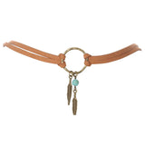 Boho Feather Bead Pendant Brown Leather Chain Necklace Lady Jewelry Gift