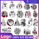 Charm De Plata Esterlina Serie De Navidad Snowman House DIY Stone para Mujer