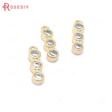 6PCS 11x3MM 24K Brass and Zircon 3 Round Circle Charms Pendants