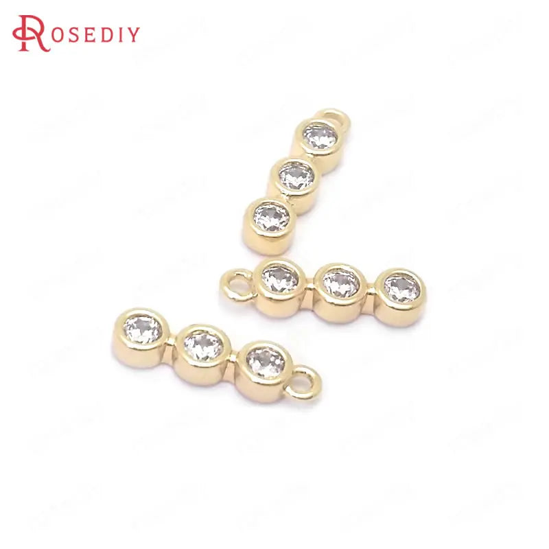 6PCS 11x3MM 24K Brass and Zircon 3 Round Circle Charms Pendants