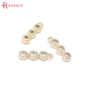 6PCS 11x3MM 24K Brass and Zircon 3 Round Circle Charms Pendants