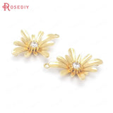 6PCS 25x18.5MM 24K Brass Zircon Flower Charms Pendants