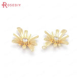 6PCS 25x18.5MM 24K Brass Zircon Flower Charms Pendants