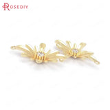 6PCS 25x18.5MM 24K Brass Zircon Flower Charms Pendants