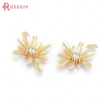 6PCS 25x18.5MM 24K Brass Zircon Flower Charms Pendants
