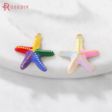 6PCS 13x14MM 24K Brass Starfish Charms Pendants DIY Jewelry Making Supplies