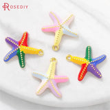 6PCS 13x14MM 24K Brass Starfish Charms Pendants DIY Jewelry Making Supplies