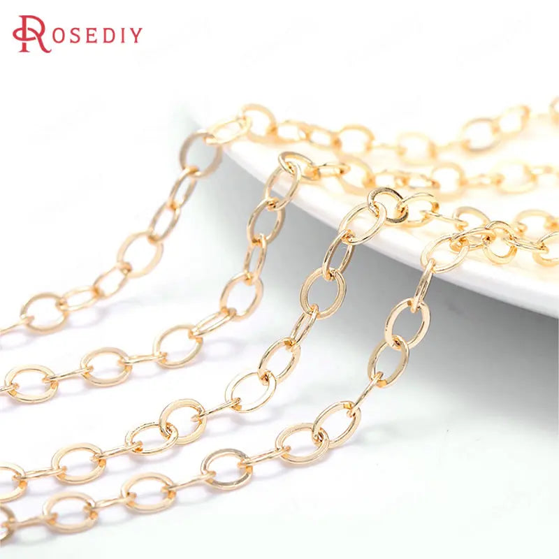 1 Meter 24K Brass Flat Wire Oval Necklace Chains DIY Jewelry Making Supplies