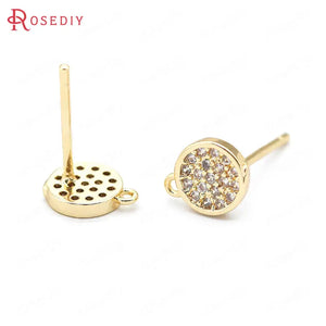 4PCS 7.6x6MM 24K Brass Zircon Stud Earrings Pins Jewelry Making Diy