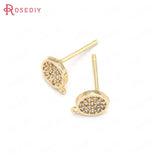 4PCS 7.6x6MM 24K Brass Zircon Stud Earrings Pins Jewelry Making Diy