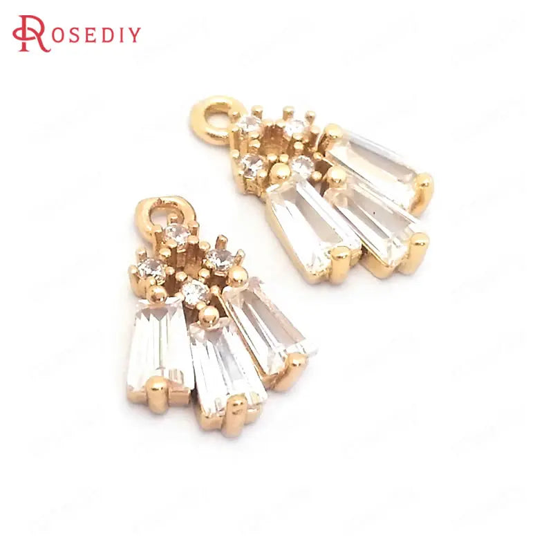 10PCS 9x15MM 24K Brass Zircon Charms Pendants DIY Jewelry Findings