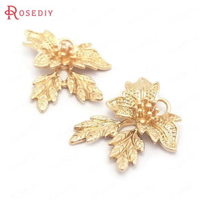 10PCS 18x25MM 24K Brass Tree Leaf Charms Pendants DIY Jewelry Supplies