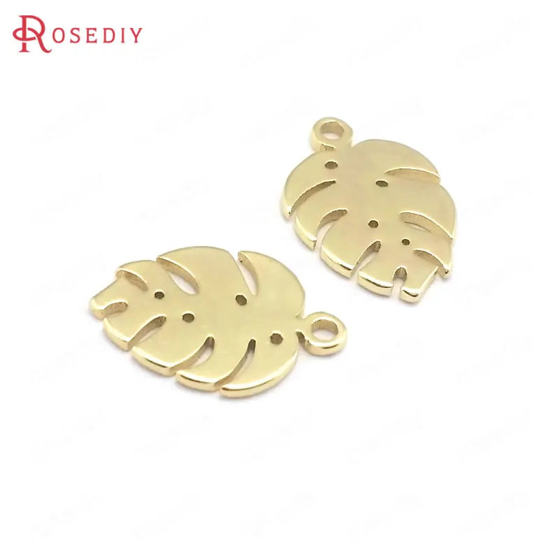 10PCS 9x13MM 24K Brass Tree Leaf Charms Pendants