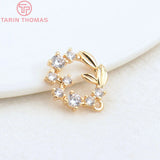 4PCS 14MM Hole 1MM 24K Brass Zircon Anadem Charms for Jewelry Making