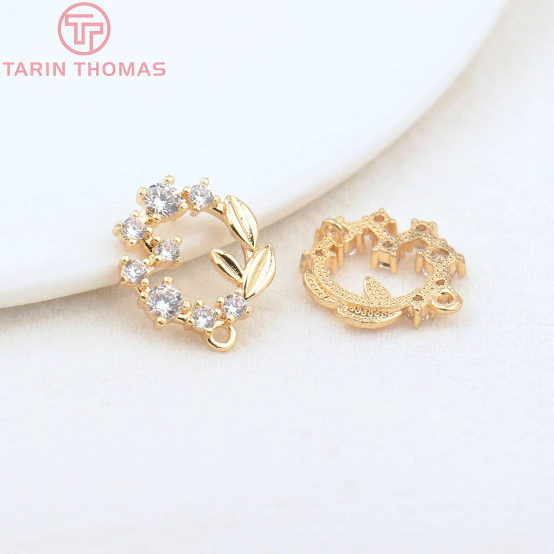 4PCS 14MM Hole 1MM 24K Brass Zircon Anadem Charms for Jewelry Making