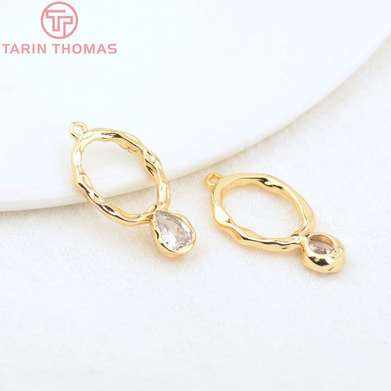 6PCS 11x20MM 24K Brass Zircon Drop Charms High Jewelry Findings