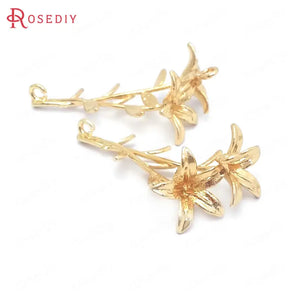 6PCS 25x42MM Champagne Brass Flower Branch Charms Pendants