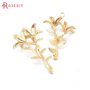6PCS 25x42MM Champagne Brass Flower Branch Charms Pendants