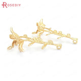 6PCS 25x42MM Champagne Brass Flower Branch Charms Pendants