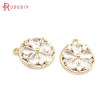 6PCS 14x17MM Champagne Brass Zircon Flower Charms Pendants