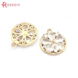 6PCS 14x17MM Champagne Brass Zircon Flower Charms Pendants