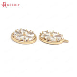 6PCS 14x17MM Champagne Brass Zircon Flower Charms Pendants