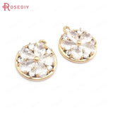 6PCS 14x17MM Champagne Brass Zircon Flower Charms Pendants