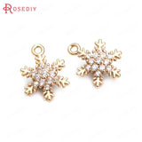10PCS Champagne Brass Zircon Snowflake Charm Pendants 14x10MM