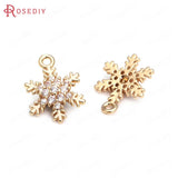 10PCS Champagne Brass Zircon Snowflake Charm Pendants 14x10MM