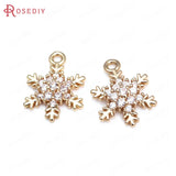 10PCS Champagne Brass Zircon Snowflake Charm Pendants 14x10MM