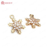 10PCS Champagne Brass Zircon Snowflake Charm Pendants 14x10MM